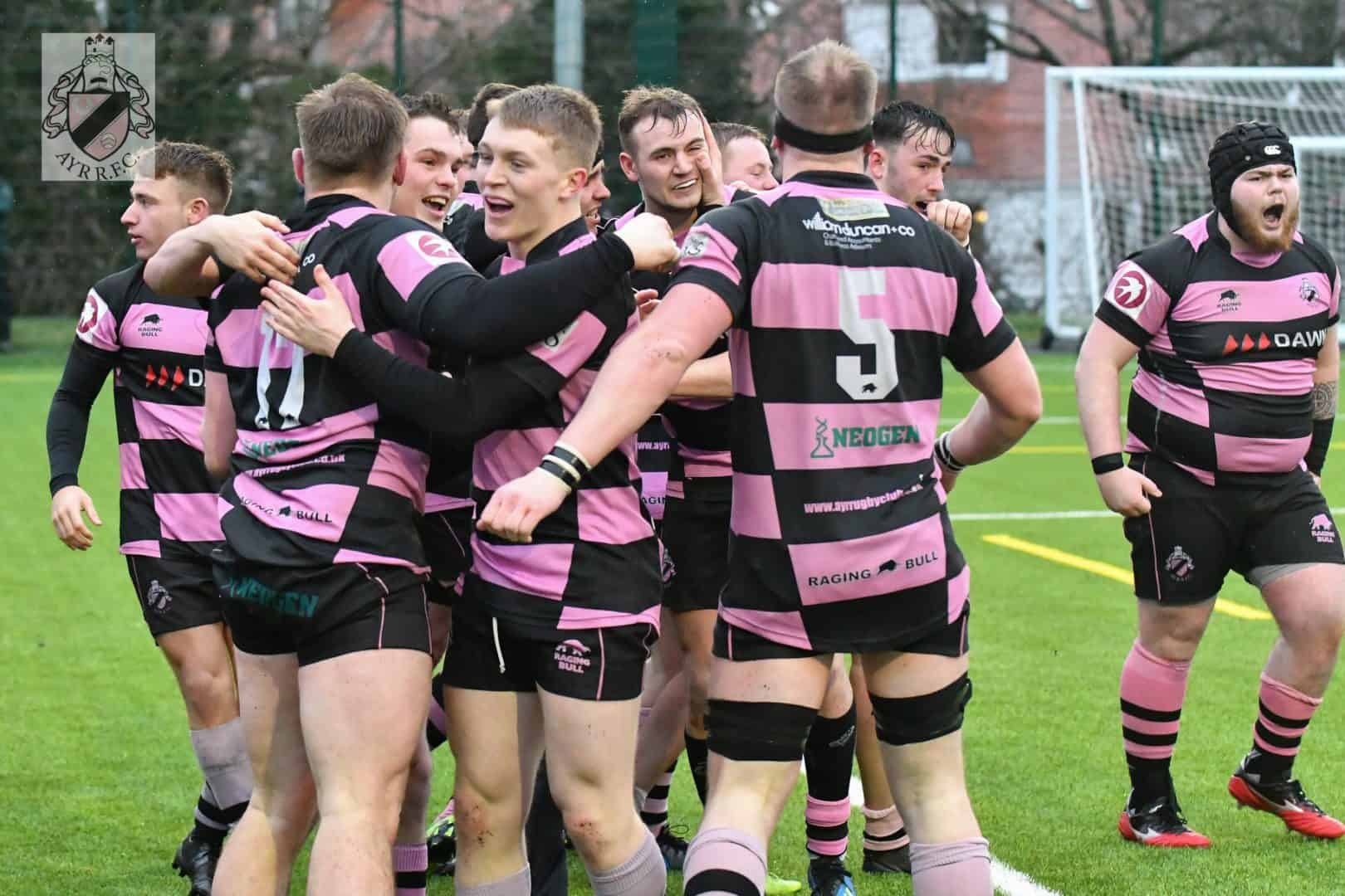 Ayr rugby 1st XV in a huddle