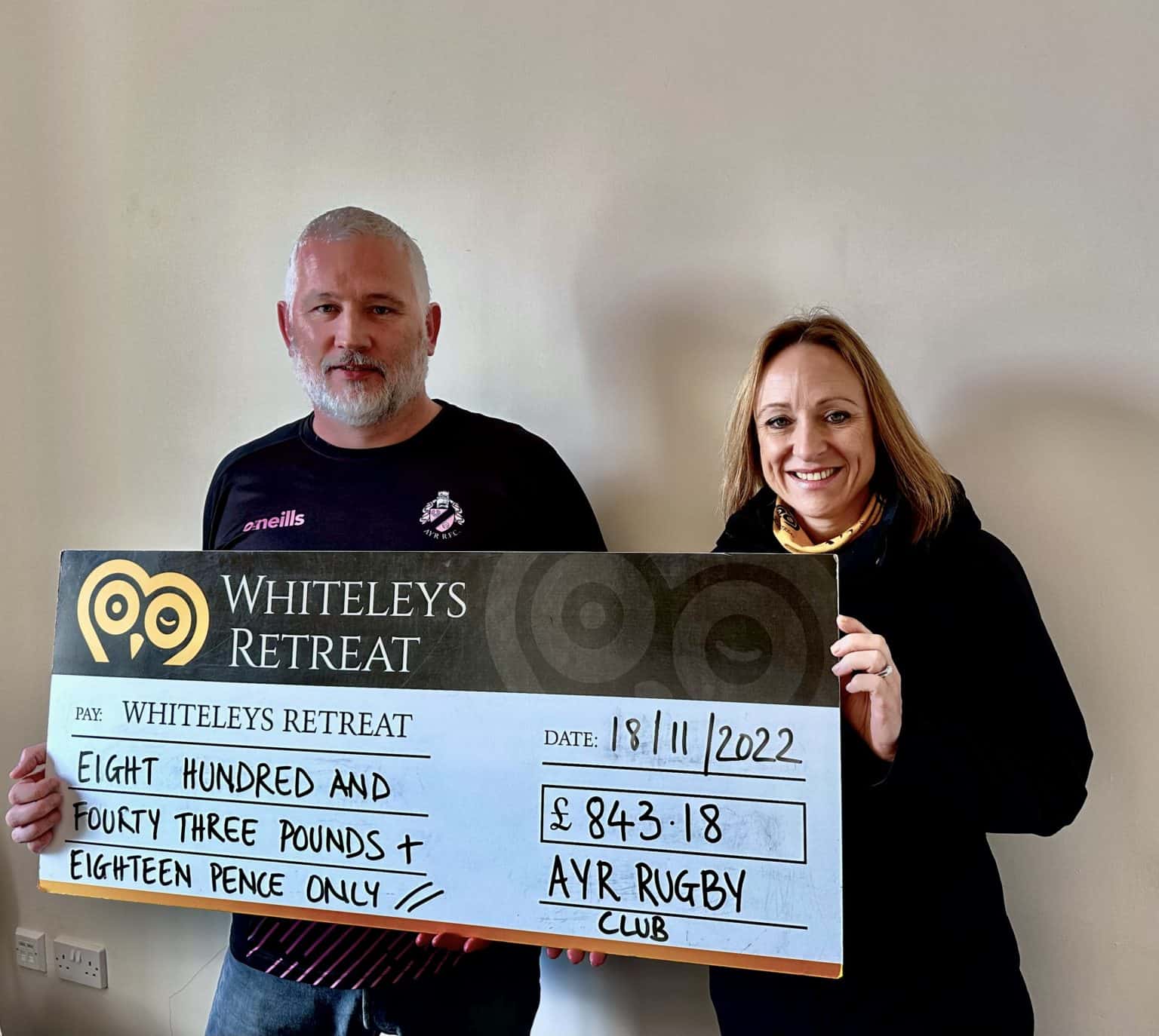 Whiteleys Retreat raise £843.18 at Fireworks Night! Ayr Rugby Football Club Whiteleys Retreat raise £843.18 at Fireworks Night! Ayr Rugby Football Club